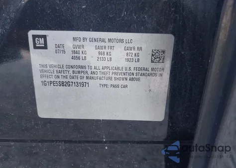 2016 Chevrolet Cruze Limited 1Lt Auto из США, поврежденный, VIN 1G1PE5SB2G7131971